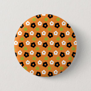 Retro buntes Herbst-Blumen-Power-Muster Button