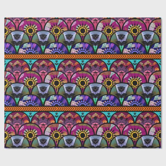 Retro buntes schönes Boho Bohemisch Geschenkpapier (Flach)