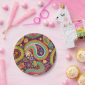 Retro buntes schönes Boho Bohemisches Paisley Pappteller (Party)