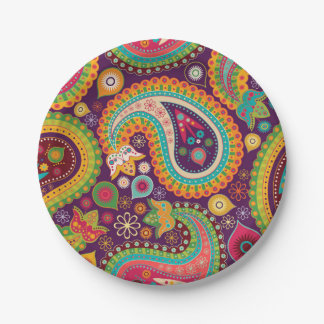 Retro buntes schönes Boho Bohemisches Paisley Pappteller