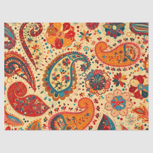 Retro buntes schönes Boho Bohemisches Paisley Seidenpapier (Vorderseite)