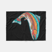 Retro-Buntfarben-Forelle-Fischerei-Retro-Fisch-Gra Fleecedecke (Vorderseite (Horizontal))