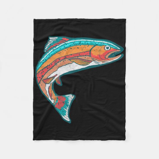 Retro-Buntfarben-Forelle-Fischerei-Retro-Fisch-Gra Fleecedecke (Vorderseite)