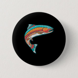 Retro-Buntforelle-Fischerei Retro-Fisch-Grafik Button