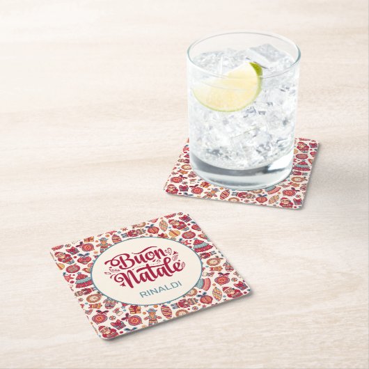 Retro Buon Natale Personalisiert Rechteckiger Pappuntersetzer (Vor Ort)