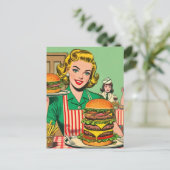 Retro Burger-Comicen Postkarte (Stehend Vorderseite)