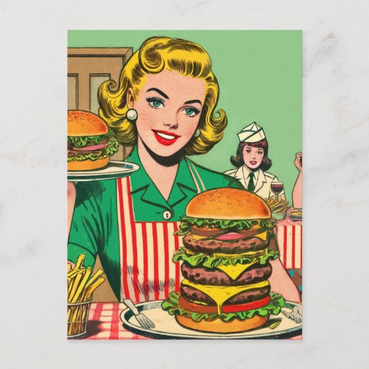 Retro Burger-Comicen Postkarte (Vorderseite)