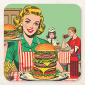 Retro Burger-Comicen Rechteckiger Pappuntersetzer (Vorderseite)
