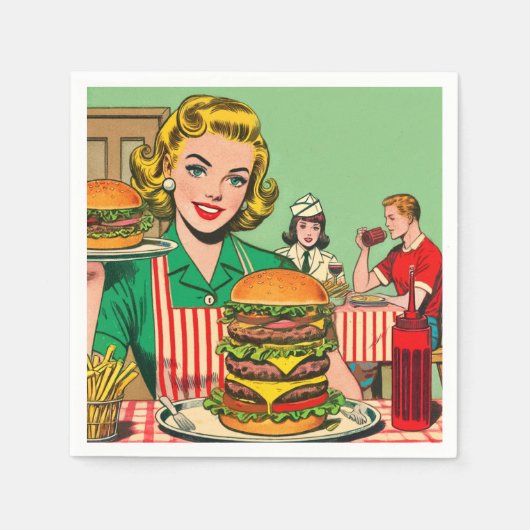 Retro Burger-Comicen Serviette (Vorderseite)