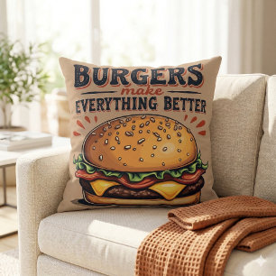 Retro-Burger-Liebhaber Vintage-Typografie Food-Art Kissen