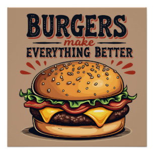 Retro-Burger-Liebhaber Vintage-Typografie Food-Art Poster