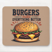 Retro Burger Lover Vintage Typografie Mousepad (Vorne)