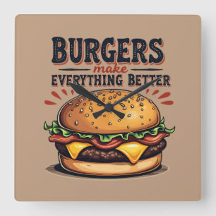 Retro Burger Lover Vintage Typografie Quadratische Wanduhr