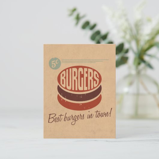 Retro Burger Postkarte (Stehend Vorderseite)