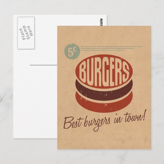 Retro Burger Postkarte (Vorne/Hinten)