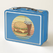Retro-Burger und Cola. Metall Brotdose (Rückseite)