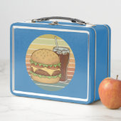 Retro-Burger und Cola. Metall Brotdose (Beispiel)