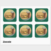 Retro-Burger und Cola. Quadratischer Aufkleber (Blatt)