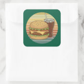 Retro-Burger und Cola. Quadratischer Aufkleber (Tasche)