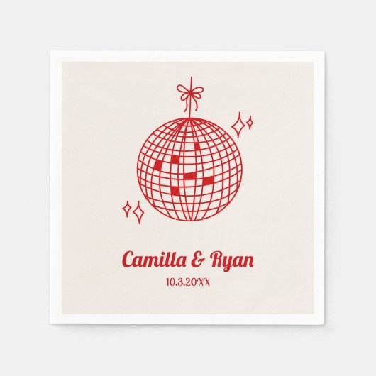 Retro Burgund & Beige Disco Hochzeitsdekor Napkins Serviette (Vorderseite)