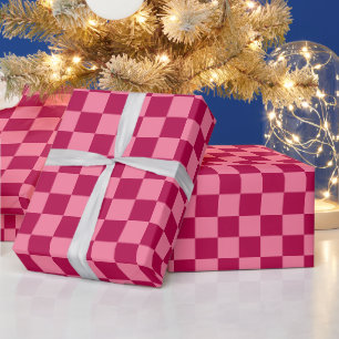 Retro Burgunder Rosa Tartan Karo Weihnachten Geschenkpapier