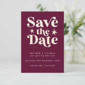 Retro Burgundy Boho Einfache Save the Date-Karte Date (Stehend Vorderseite)