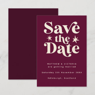 Retro Burgundy Boho Einfache Save the Date-Karte Date