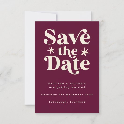 Retro Burgundy Boho Einfache Save the Date-Karte Save The Date (Vorderseite)