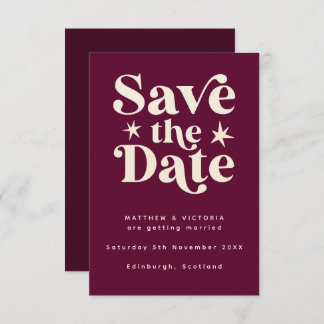 Retro Burgundy Boho Einfache Save the Date-Karte Save The Date