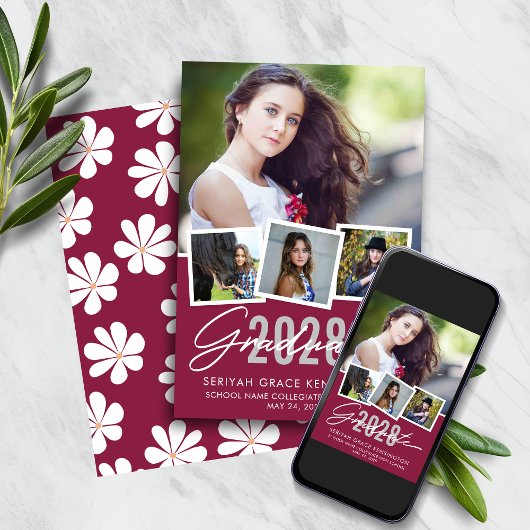 Retro Burgundy Daisy Abschluss FotoCollage Ankündigung