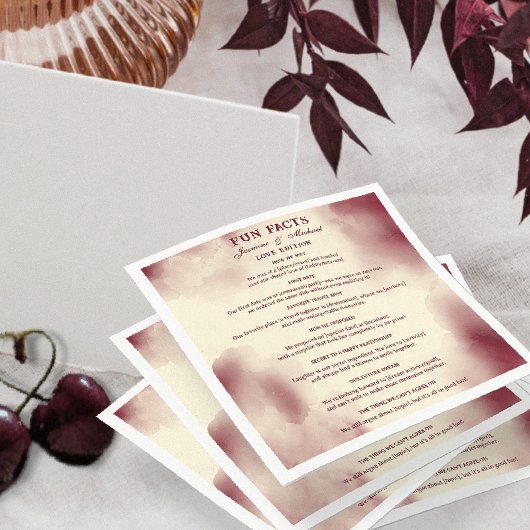 Retro Burgundy Elegant Ivory Wedding Fun Facts   Serviette