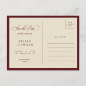 Retro Burgundy Ivory 3 Photo Collage Save The Date Postkarte (Rückseite)