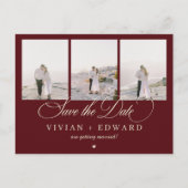 Retro Burgundy Ivory 3 Photo Collage Save The Date Postkarte (Vorderseite)