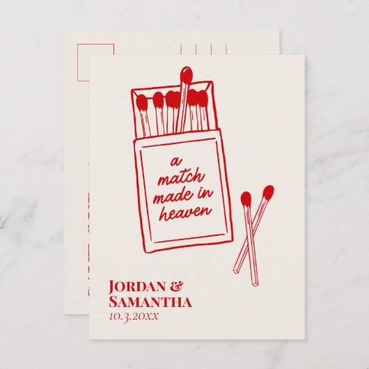 Retro Burgundy Match Made in Heaven Save the Date Postkarte (Vorne/Hinten)
