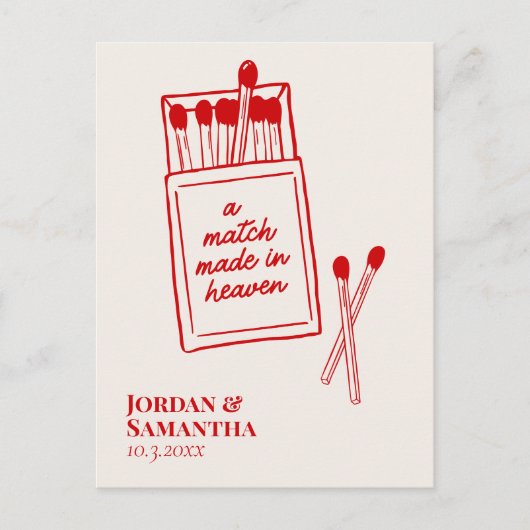 Retro Burgundy Match Made in Heaven Save the Date Postkarte (Vorderseite)