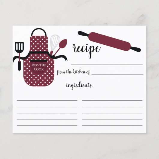 Retro Burgundy Schürze Kitchen Tools Rezeptkarte (Vorderseite)