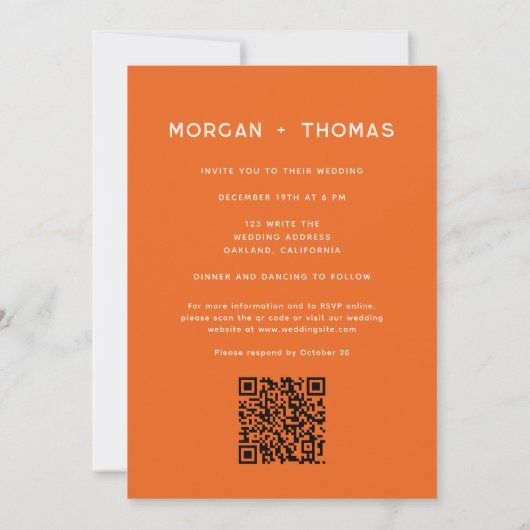 Retro Burnt Orange Stripes 70er 80er QR Code Weddi Einladung (Rückseite)