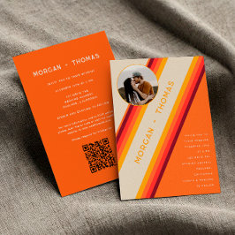 Retro Burnt Orange Stripes 70er 80er QR Code Weddi Einladung