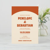 Retro Burnt Orange Terracotta Groovy Bold Wedding Einladung (Stehend Vorderseite)