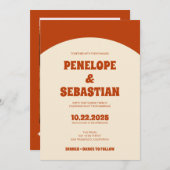 Retro Burnt Orange Terracotta Groovy Bold Wedding Einladung (Vorne/Hinten)
