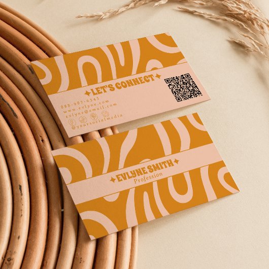 Retro Burnt Orange Terracotta QR Code Boho Groovy Visitenkarte