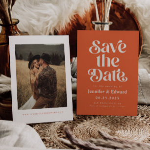 Retro Burnt Orange Wedding speichern das Datum Save The Date