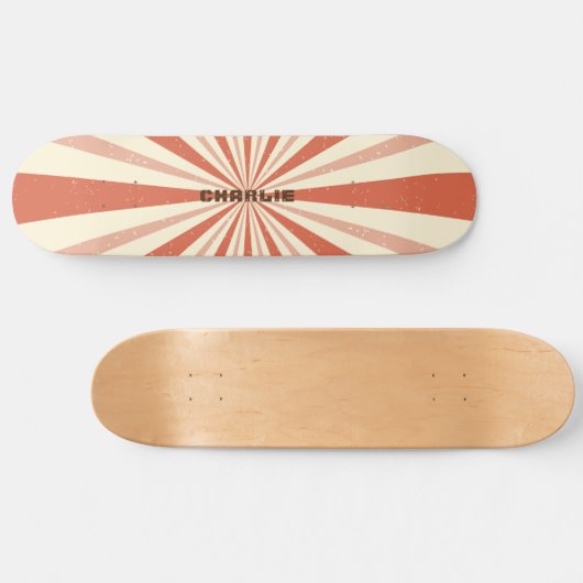 Retro Burst Terracotta Personalisierter Name Skateboard (Horizontal)