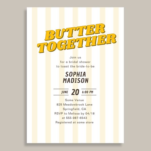 Retro Butter Together Yellow Bridal Shower Einladung