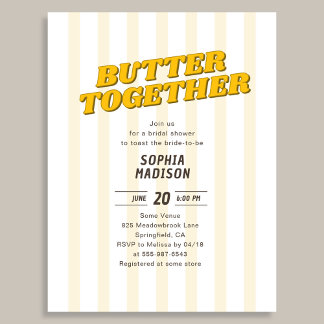 Retro Butter Together Yellow Bridal Shower Einladungspostkarte