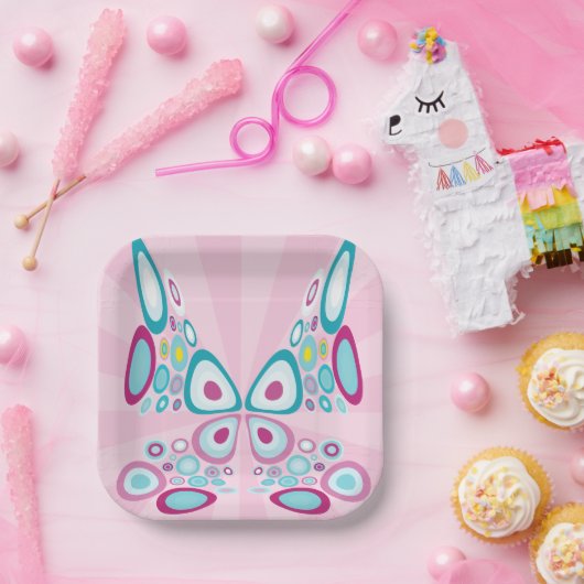 Retro Butterfly Abstrakter Pop Kunst Pappteller (Party)