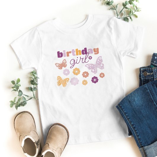 Retro Butterfly Birthday Girl Kleinkind T-shirt