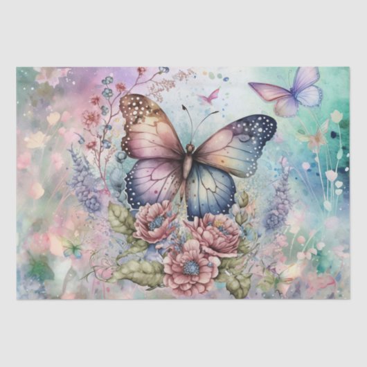 Retro Butterfly Floral Watercolor Seidenpapier (Vorderseite)