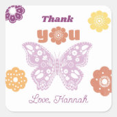 Retro Butterfly Geburtstag Danke Quadratischer Aufkleber (Vorderseite)