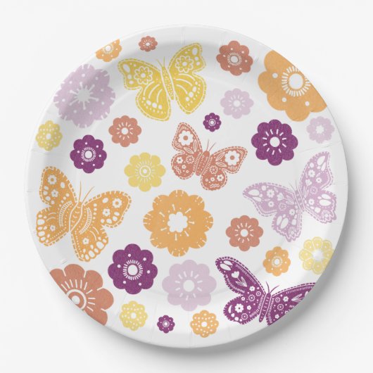 Retro Butterfly Geburtstagsparty Pappteller (Vorderseite)